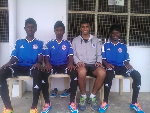 Mani Vannan, Shelton Paul and Prashanth R with their coach Saksham 