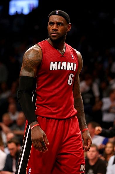 LeBron James scored 49 points against the Brooklyn Nets in Game Four of the Eastern Conference Semifinals during the 2014 NBA Playoffs at the Barclays Center. The Miami Heat defeated the Brooklyn Nets 102-96. 