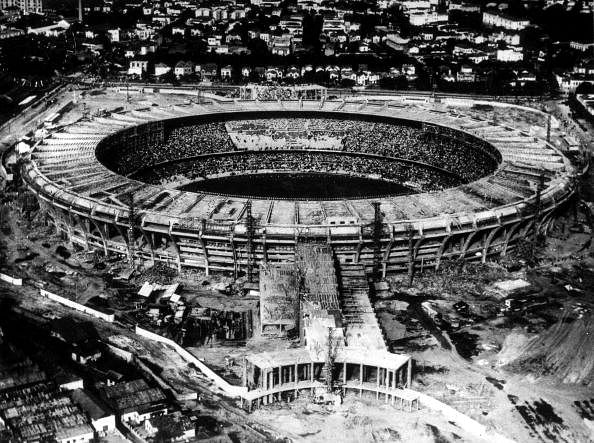 Aerial view of the gigantic Maracana Stadium still under construction for the 1950 World Cup finals