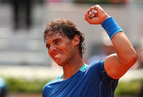 Rafael Nadal celebrates after winning his 2nd round match against Jarkko Nieminen at the Madrid Masters