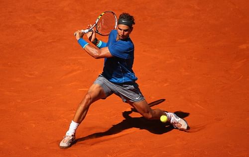 Rafael Nadal in action during his quarterfinal match against Tomas Berdych at the Madrid Masters