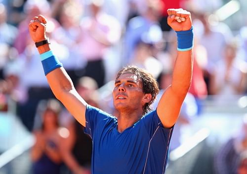 Rafael Nadal celebrating his victory over Tomas Berdych in the Madrid Masters quarterfinal