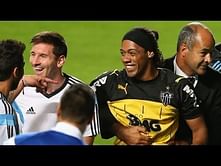 Ronaldinho look-alike invades pitch to worship Lionel Messi during Argentina training session