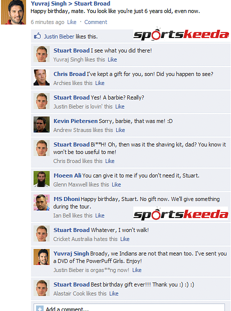 FB Wall: Yuvraj Singh wishes Stuart Broad on his birthday