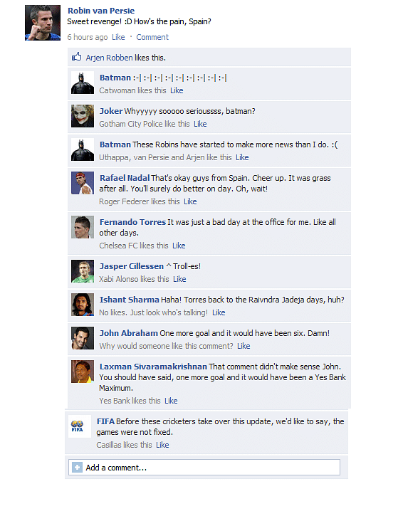 FB Wall: Robin van Persie celebrates Dutch victory over Spain