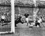 Morlock, West Germany's inside-right, scores against Hungary in the World Cup Final at Berne, Switzerland.