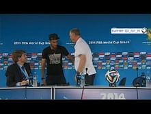 Neymar interrupts Scolari's press conference to hug him after defeat against Netherlands