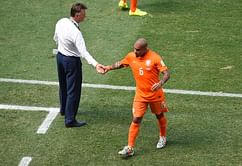 Netherlands' Nigel de Jong doubtful for the remainder of the World Cup with a groin injury
