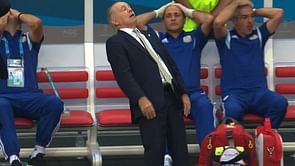 Argentina coach Alejandro Sabella hilariously falls backwards after missed chance vs Belgium