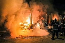 Fans burn a bus in Sao Paulo after Brazil's semi-final loss to Germany