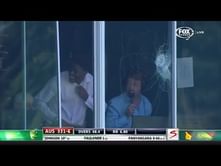 Video: Clive Lloyd hits the ball into the commentary box