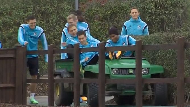 Video: Hilarious clip of Didier Drogba crashing a mini-car with Hazard and Ivanovic on it