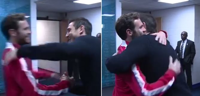 Video: Frank Lampard hugs Juan Mata in the player tunnel during the Manchester derby