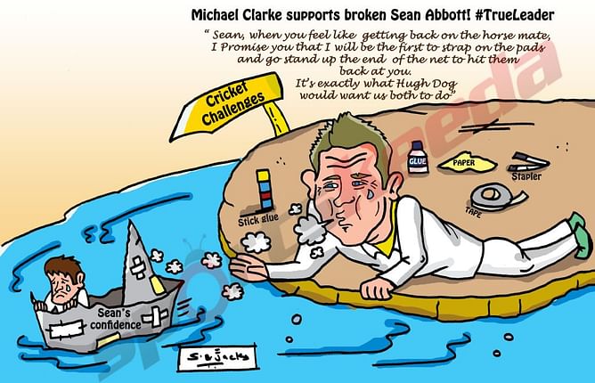 Comic: Michael Clarke supports a broken Sean Abbott