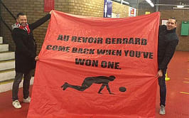 Manchester United banner mocking Steven Gerrard taken down at Old Trafford