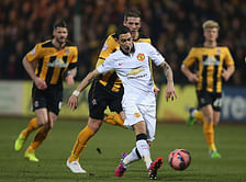 Angel Di Maria kicks the ball out of the stadium in FA Cup tie