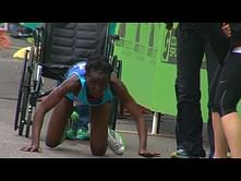 Hyvon Ngetich crawls over finish line to bring the sporting gods down to earth