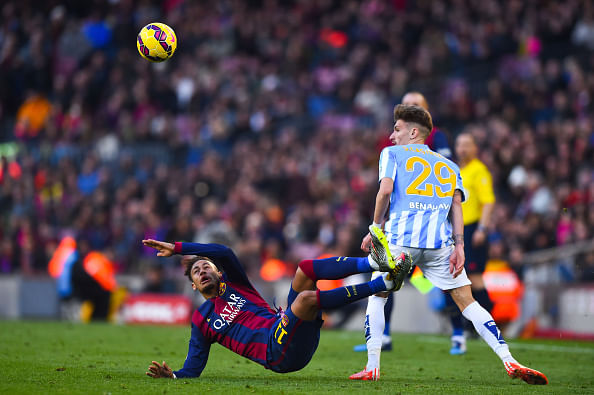 Video: Neymar escaped sending off for a horrible tackle during Barca's 1-0 loss to Malaga