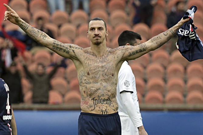 Zlatan Ibrahimovic's celebration reveals tattoos of people suffering from hunger