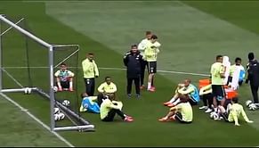 Video: Neymar scores from behind the goal during Brazil training session