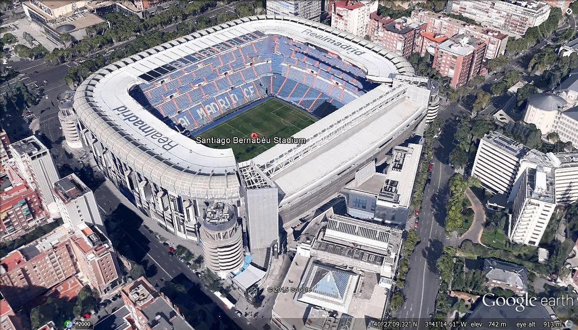 Google Earth view of 10 of the most iconic football stadiums in the world