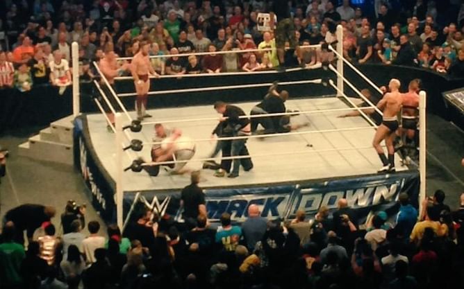 UK fans invade SmackDown ring and do Rock Bottom