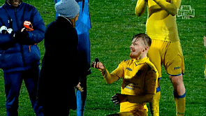 Video: Love is in the air! Russian footballer proposes to girlfriend on the pitch after full time
