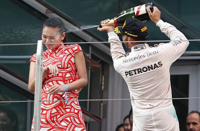 Twitter reacts to Lewis Hamilton's champagne spraying stunt at Chinese GP