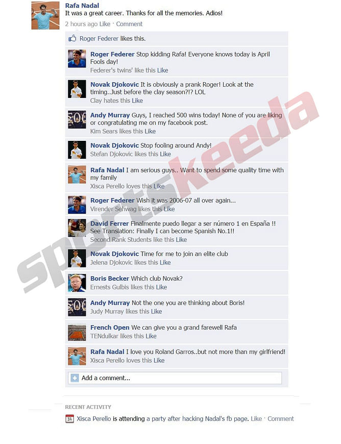Fake FB Wall: Rafael Nadal announces retirement from professional tennis