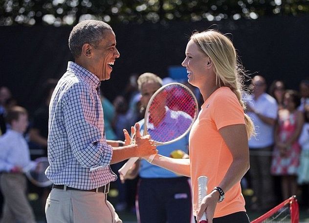 Video: Caroline Wozniacki and Barack Obama play a game of tennis