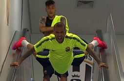Video: Barcelona's Dani Alves goes down escalator head first before Champions League final