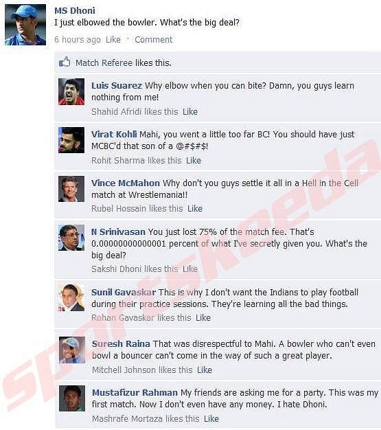 Fake FB Wall: MS Dhoni updates his status after collision with Mustafizur Rahman