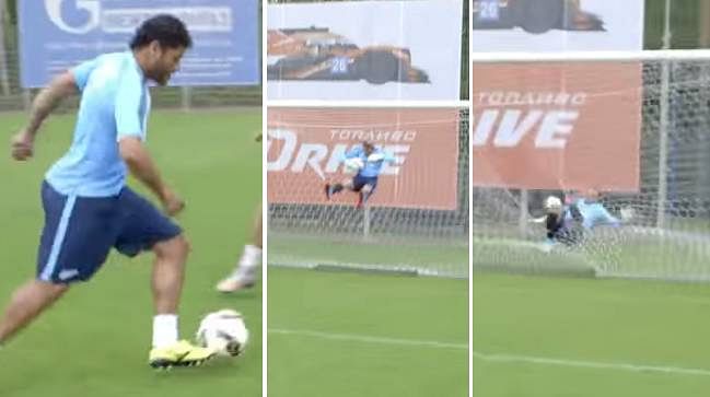 Video: Hulk's shot in training sends goalkeeper "flying through back of the net"