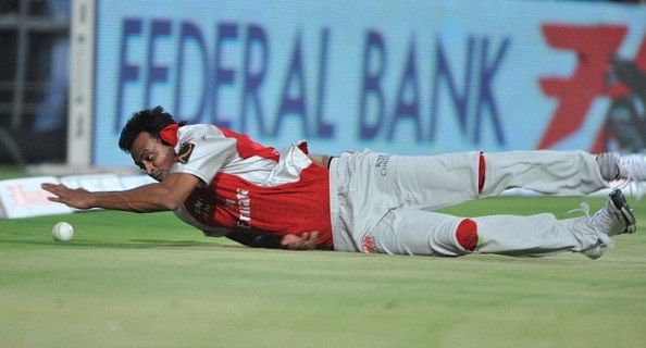 Shalabh Srivastava dives for Kings XI Punjab