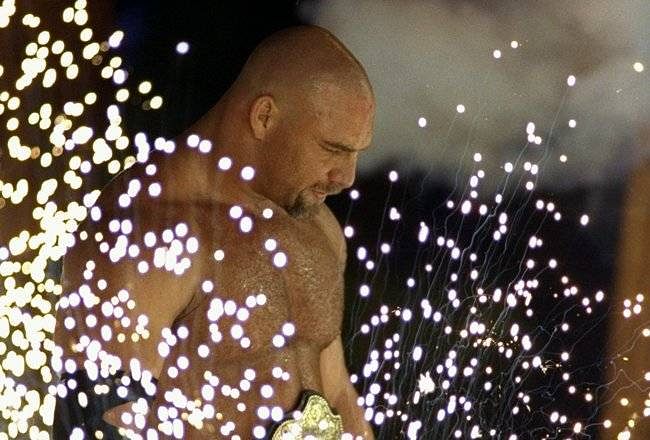 The most intimidating sight for an opponent was watching Goldberg enter through the shower of sparks unflustered