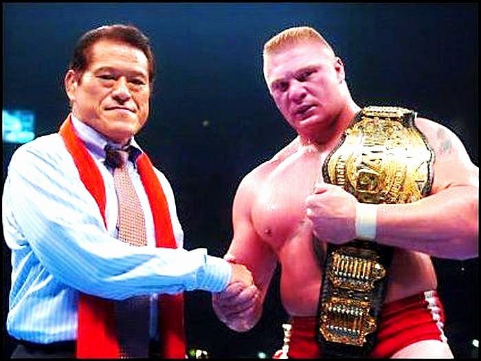 Lesnar fought Kazuyuki Fujita and Masahiro Chono in a three-way match to win the IWGP Heavyweight Championship