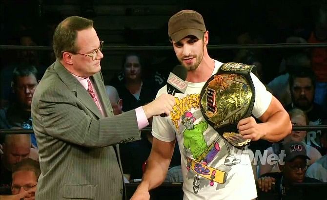Seth Rollins, known as Tyler Black in ROH, speaks to Jim Cornette as ROH World Champion