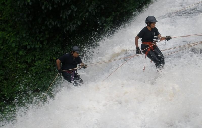 Waterfall rappelling