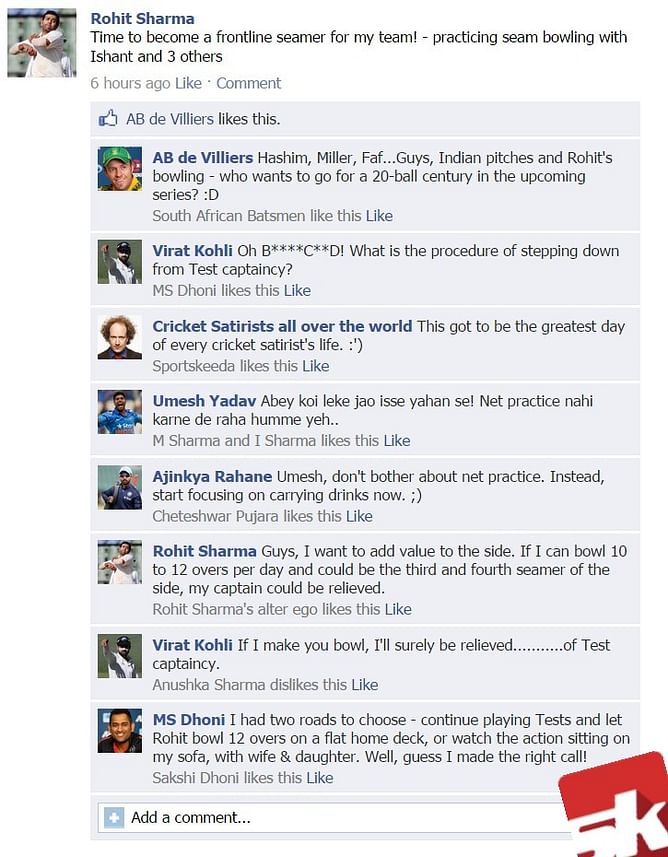 Fake FB wall: Rohit plans to become a frontline seamer, gets trolled on FB