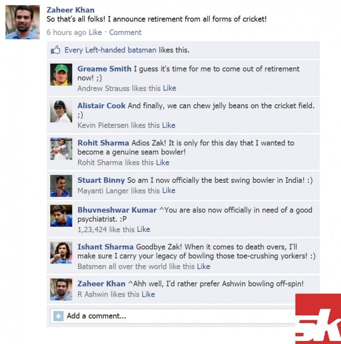 Fake FB wall: Cricketers discuss Zaheer's retirement