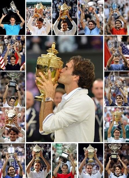 Roger Federer 17 Grand Slams collage