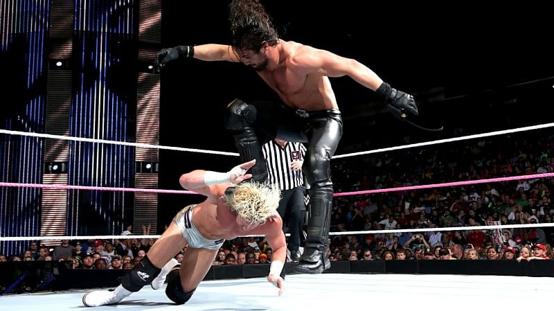 Seth Rollins delivers a Curb-Stomp to Dolph Ziggler