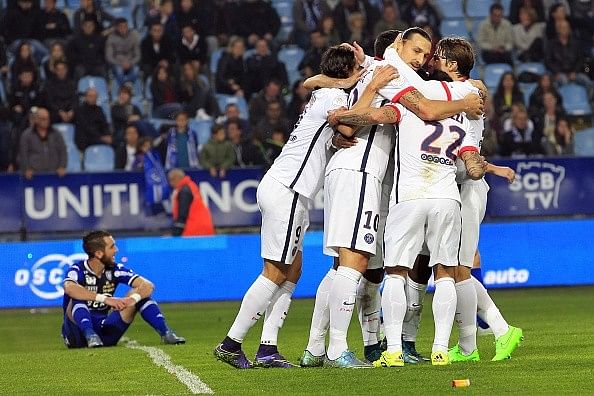 Zlatan ibrahimovic celebrate paris saint germain goal