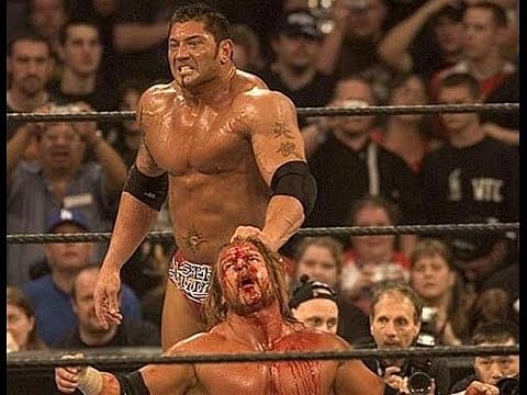 Batista and Triple H at Wrestlemania 21