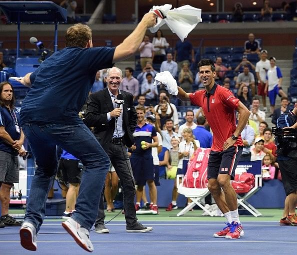 Novak Djokovic dance US Open Billie Jean King Tennis Stadium 2015 
