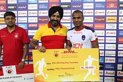 Florent Malouda's champagne football for Delhi Dynamos earns him the DHL Winning Pass award