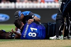 Mitchell McClenaghan suffers a nasty blow in his face