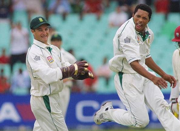 Mark Boucher celebrating with Makhaya Ntini