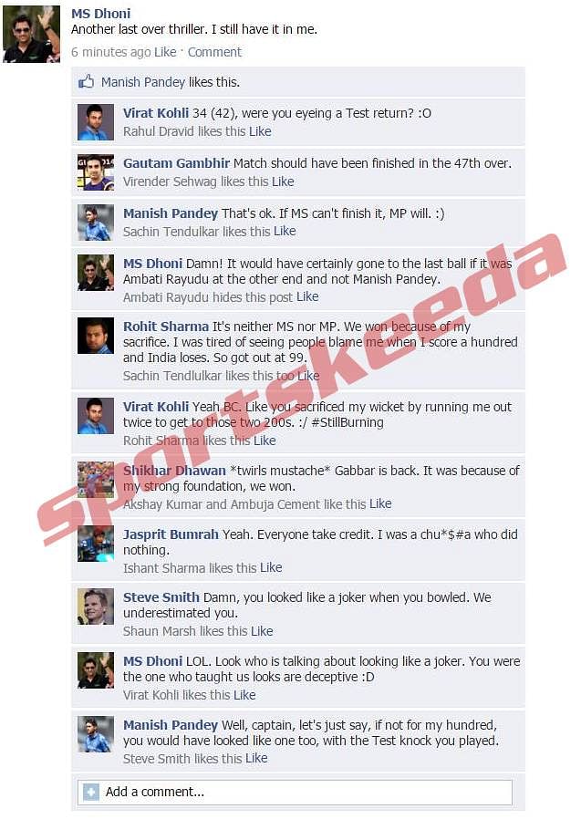 Fake FB Wall: Manish Pandey continues his fine form on Dhoni's Facebook wall