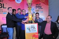 Badminton Association of India unveils the trophy for Star Sports Premier Badminton League 2016